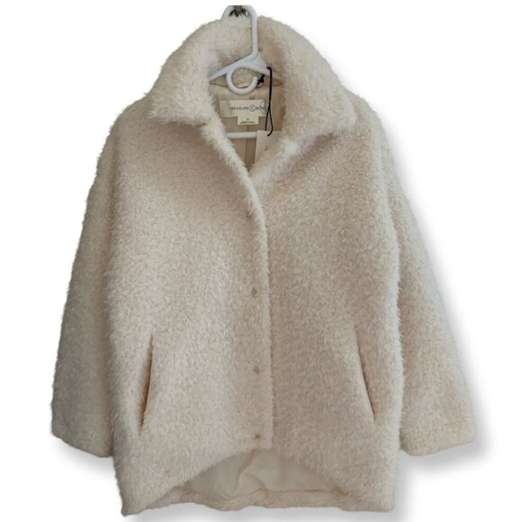 Treasure & Bond NWT Teddy Fleece Jacket Ivory Size XS Shearling Fuzzy Faux Fur - Picture 2 of 13
